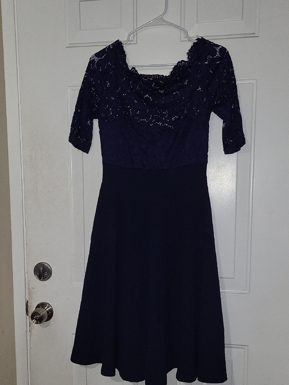 Navy Lace Midi Dress with Scoop Neck